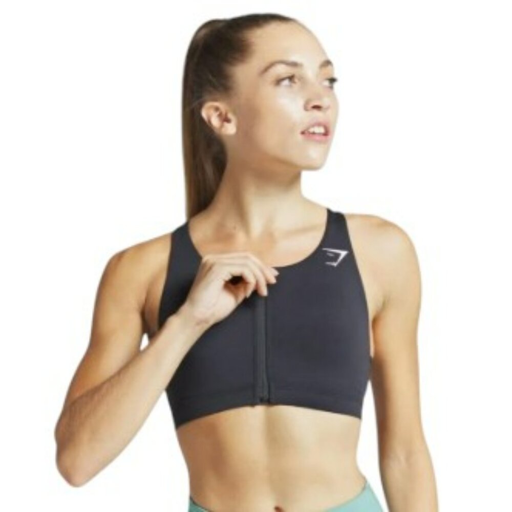 Gymshark Zip Up Sports Bra medium support in Black size Medium